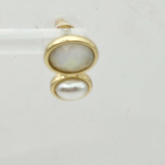Preppy Pierced Stud Earrings Faceted Double Faux Pearl Faux Opal Casual - Picture 4 of 11